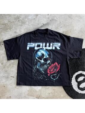 Y2K Vintage POWR Skull Chrome Tee